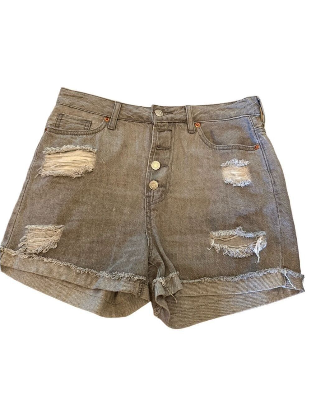 Gray Distressed Jean Shorts with Rolled Hem